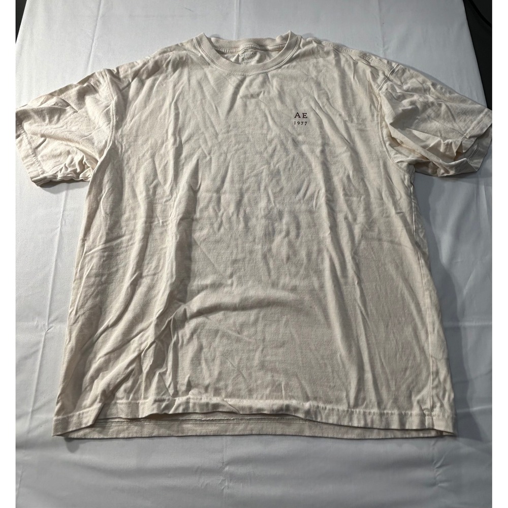 American Eagle Mens Boxy Fit Graphic T-Shirt Cream Eagle Back Print Large